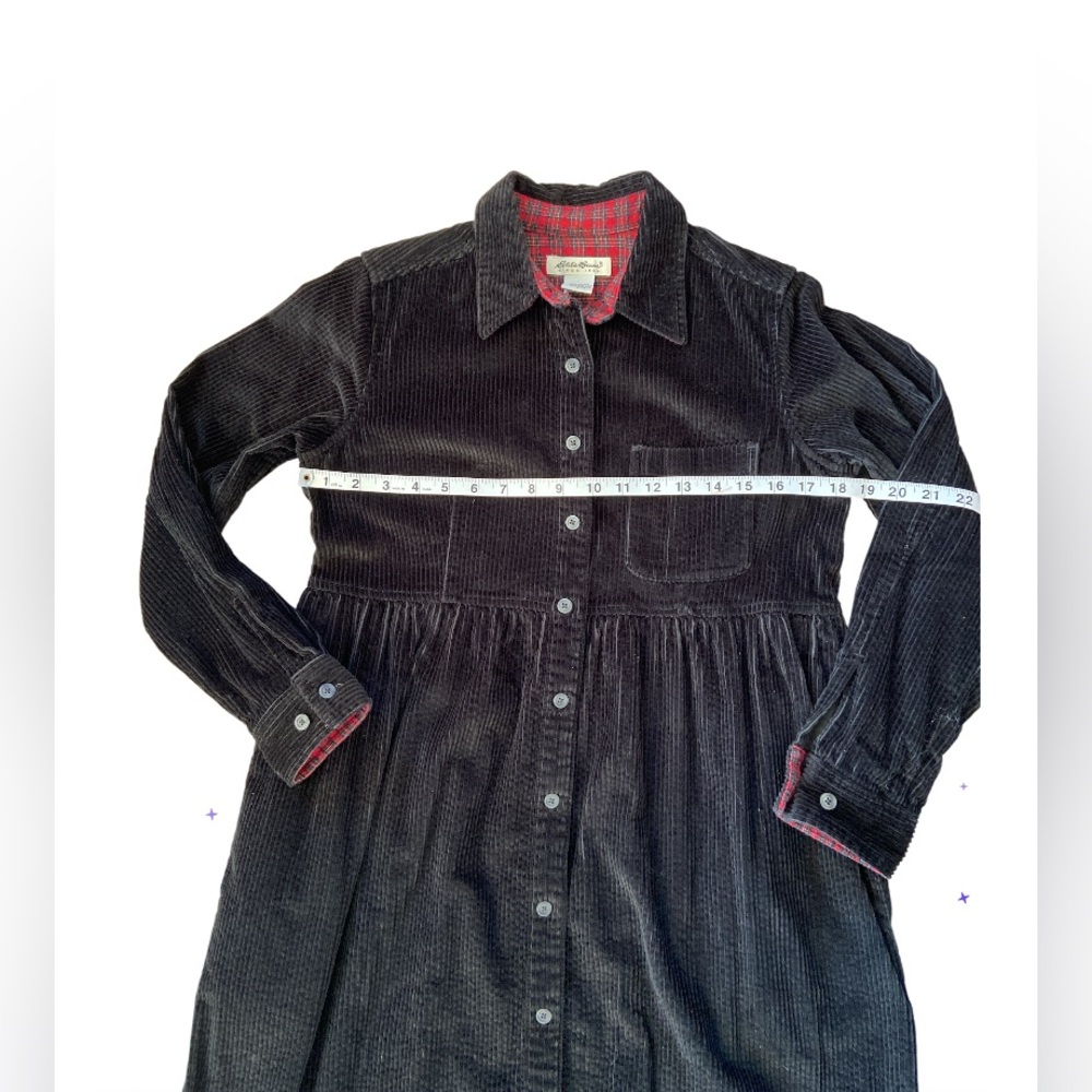 Vintage Eddie Bauer Black Corduroy Maxi Dress Red Plaid Cottagecore Petite Small - Picture 9 of 10